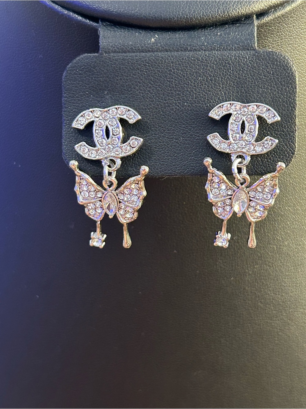 Gold tone Crystal Butterfly Drop Earrings - Pink Crystals